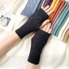 1Pair Women Winter Warm Gloves Soft Fingerless Long Polyester Solid Color Warmer Mittens