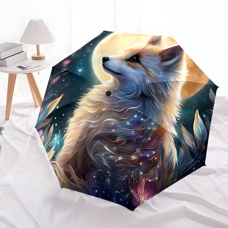 1pc Moonlit Fantasy Fox Umbrella with Plastic Handle,Suitable for All Seasons Home Travel Outdoor UmbrellaDD468