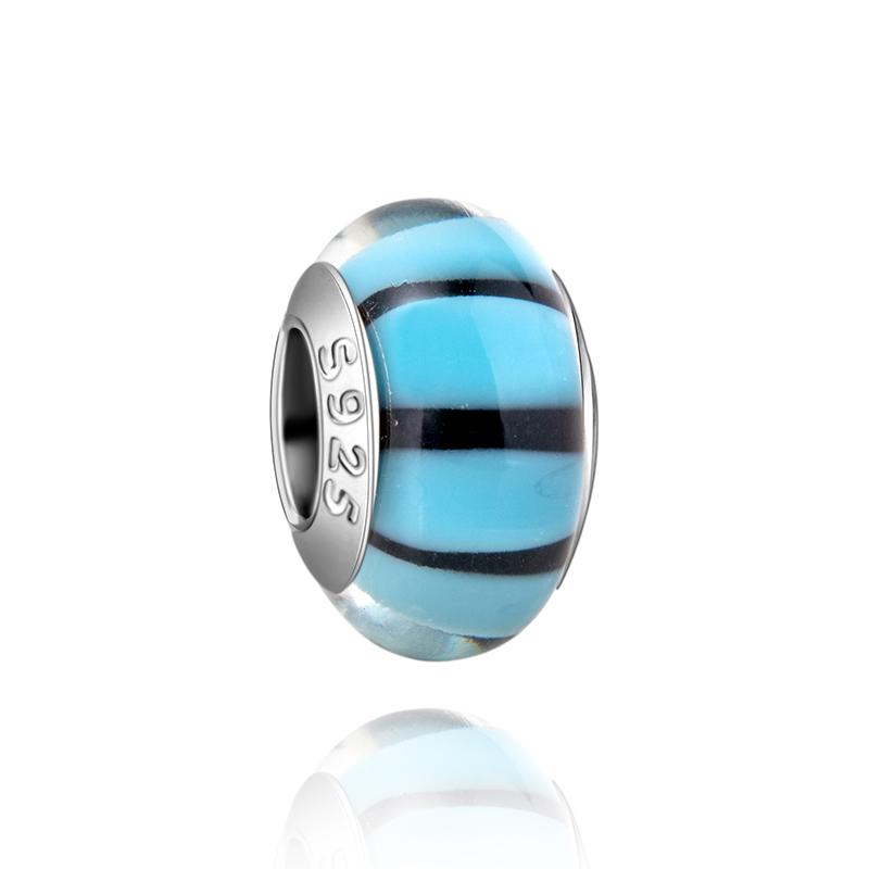 Murano Glass Collection Copper MultiColor Blue Bump Charm Fits Bracelets Women Exquisite Jewellery Accessories Gifts