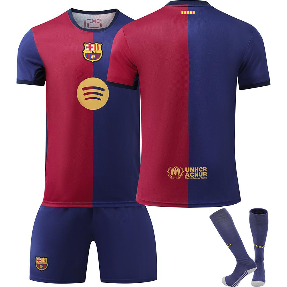 Gençler Çocuklar Yetişkinler Futbol Formaları Spor Antrenman Forma Seti Çoraplı 24/25 Barça İç Saha #19 Lamine Yamal