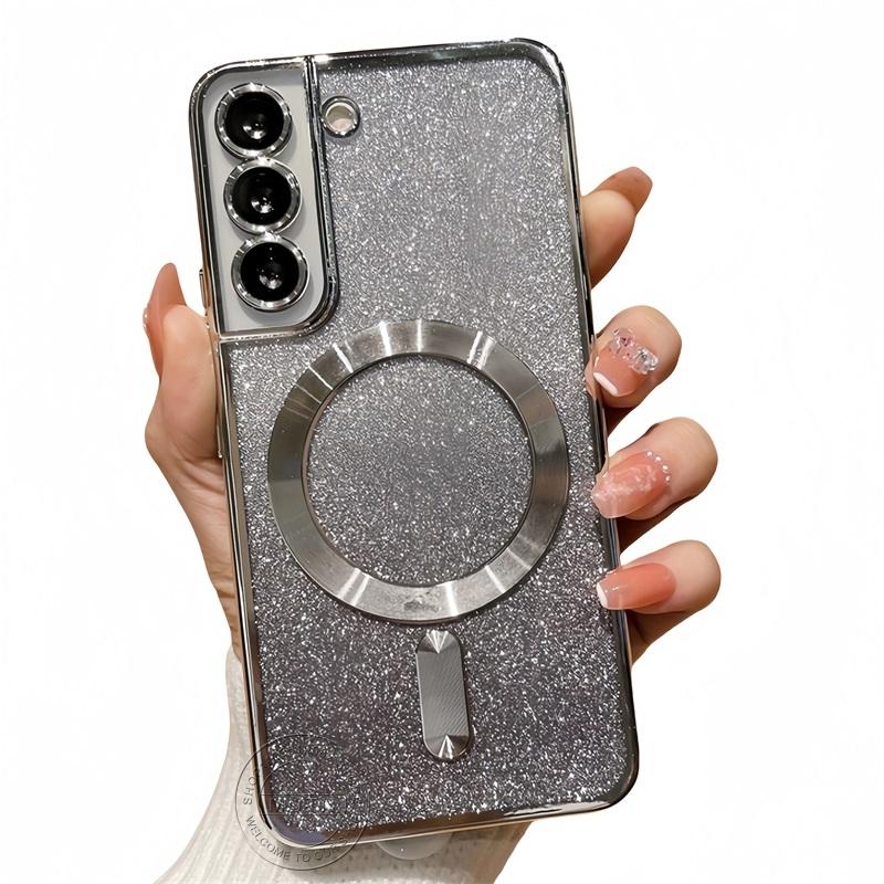 Glitter Bright Cover For Samsung Galaxy S25 S24 S23 S22 S21 S20 Plus FE  Note20 Ultra Case Plating Wireless MagSafe Magnetic