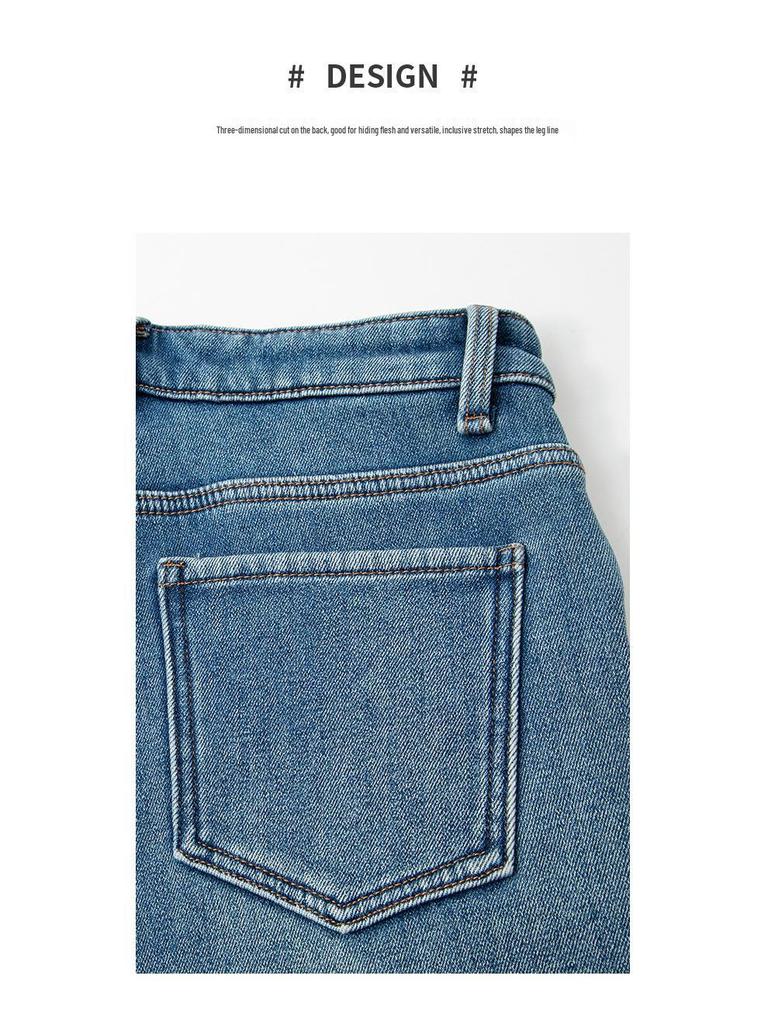 Zhi Zhi Winter Cropped Wide-Leg Fleece Jeans for Petite Women - Thick Plus Velvet Stretch Denim