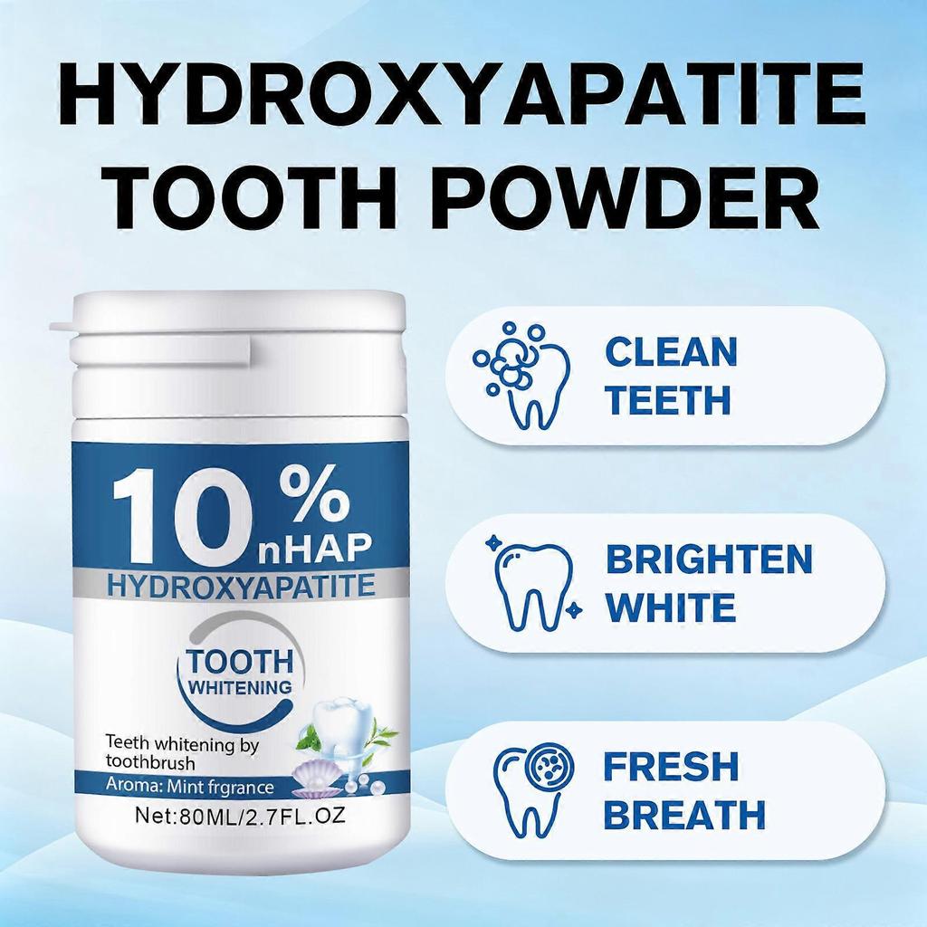 80ml 10% Hydroxyapatite Tooth Whitening Powder with Mint Fragrance, Natural Ingredients, Enamel Repair, Safe & Non-Irritating, Stain Removal