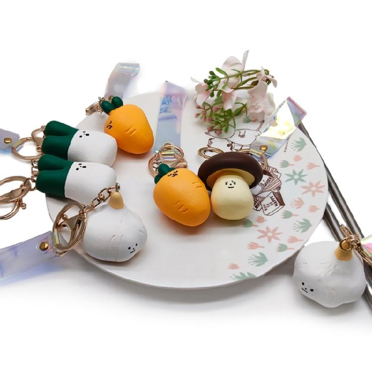Farm Themed Vegetable Keychain Key Organsier Charm Pnedant With Carrot Mushroom Garlic Design Rubber Gift