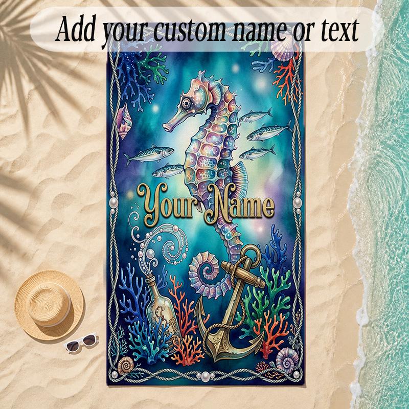 Meerjungfrau Thema Weiches Strandtuch Personalisiert Benutzerdefinierter Name Text Handtuch Tragbar für Strand Pool Reisen