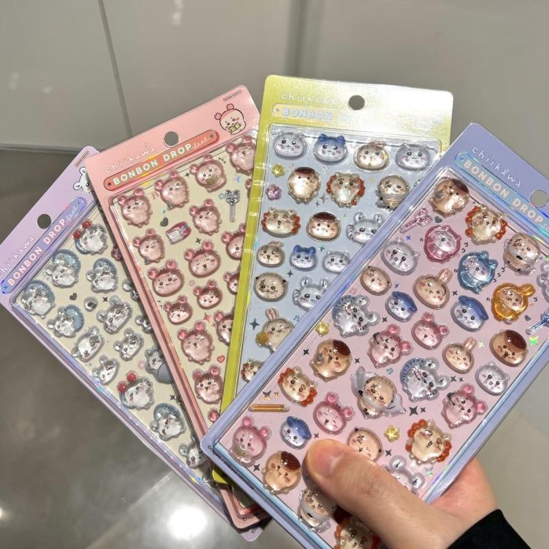 Chiikawa 3D Crystal Stickers Usagi Stereoscopic Adhesive Decal Glitter Transparent Sticker Diy Scrapbook Laptop Phone Decorative