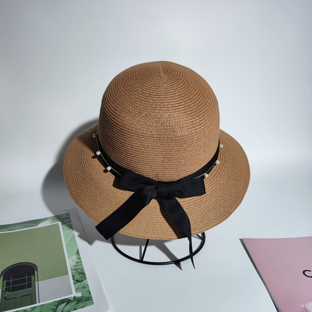 French Retro Bow Hepburn Straw Hat Women's Summer Sunscreen Sunshade Bucket Hat Seaside Vacation Beach Hat