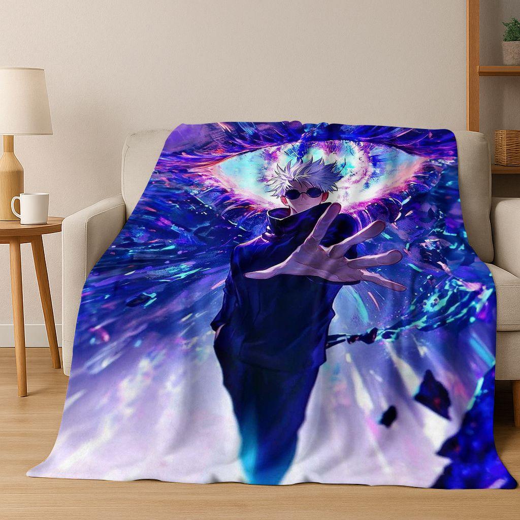 Anime Jujutsu Kaisen Yuji Satoru Kreskówkowy Koc Flanelowy, Przytulny Miękki Koc Rzutowy do Domu Sypialni Łóżka Kanapy Pokrowiec Piknikowy Prezent Dziecko