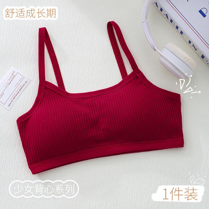 Cotton Training Bra for Girls, Puberty Stage 1&2 Camisole Vest, Thin Wireless Bra for Kids 10-14 Years Old