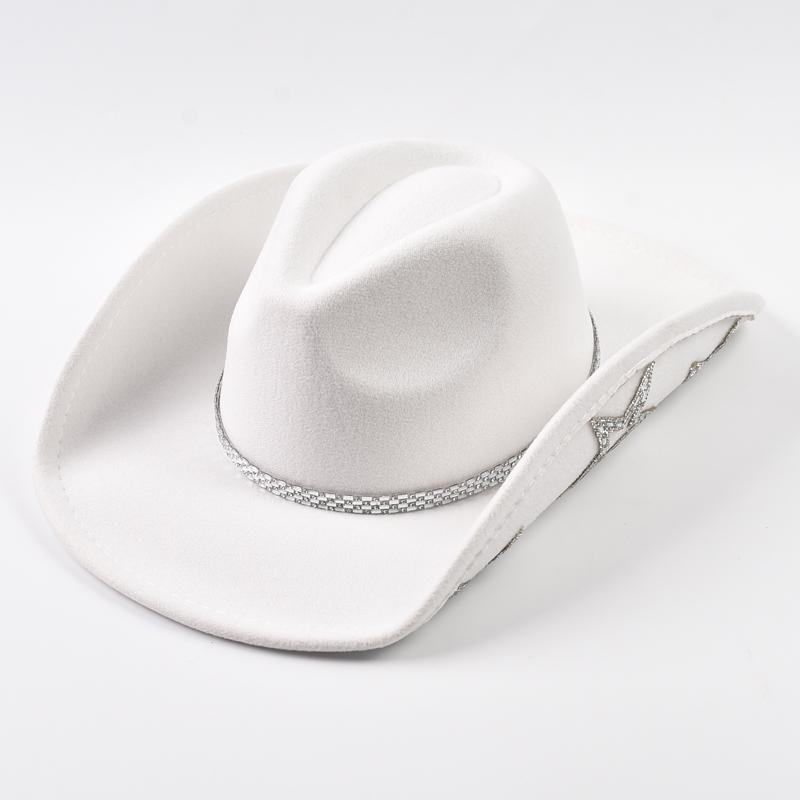 Women Western Cowboy Hat Wide Brim Rhinestone Star Cowgirl Hats for Wedding Reception Dance Floor Bachelor Party Costume