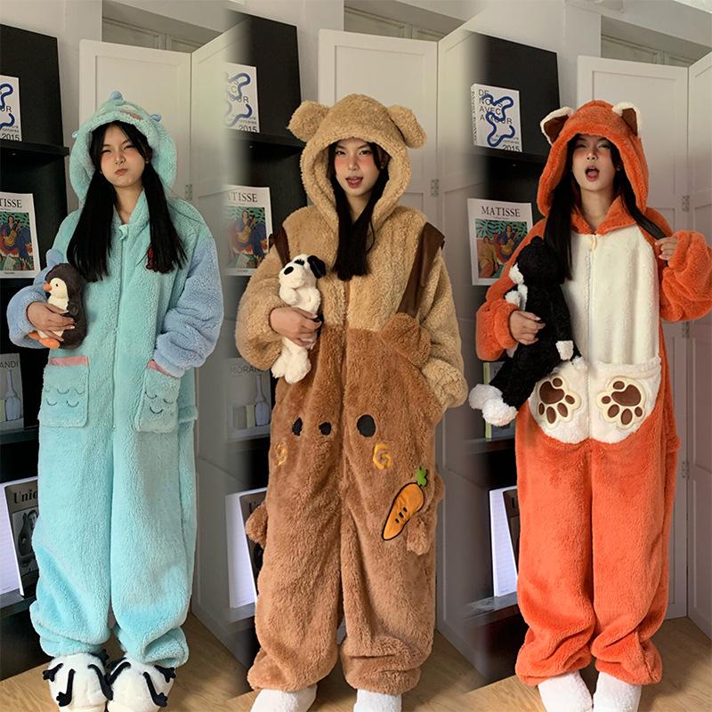 

Women s Cute Cartoon Coral Fleece Onesie Pajamas & Plush Bathrobe - Autumn/Winter 2025 Collection S