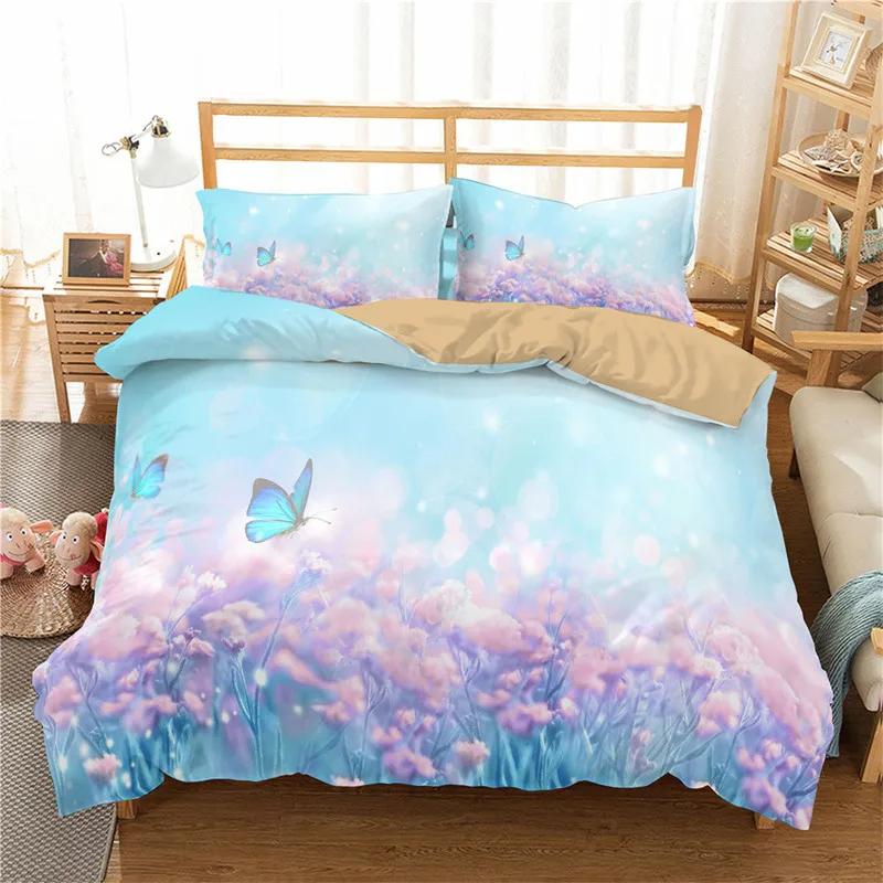 Comforter Floral Butterfly Flower Bedding Set Full King For Girls Women Botanical Flowers Comforter With 2 Pillow Cases