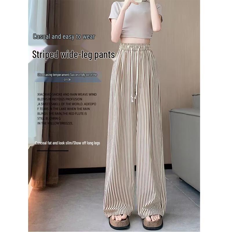 Women's Petite Retro Vertical Striped Wide-Leg Pants - Summer Casual Loose Fit