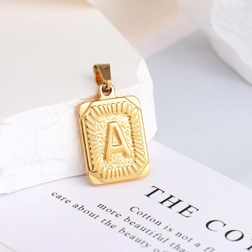 New Electroplated Square Copper Plate English Letter Pendant - Handmade Gold Medal Design.