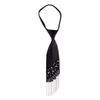 Geometric Black Satin Tie With Crown Chain Pearl Tassels For Business And Party Wear