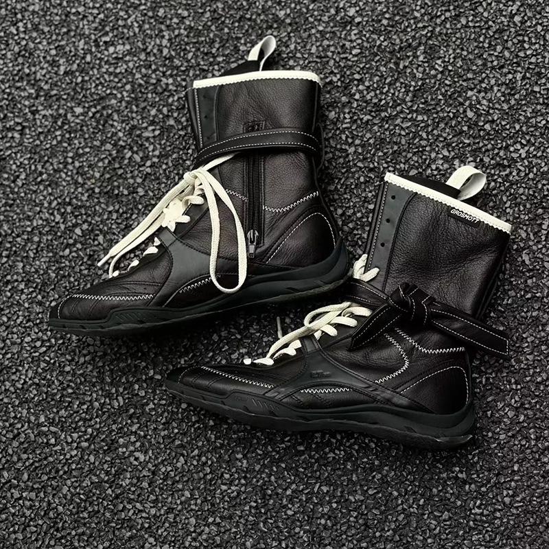 Niche hunting series boxing boots women's new retro medium tube fashion boots genuine leather boots