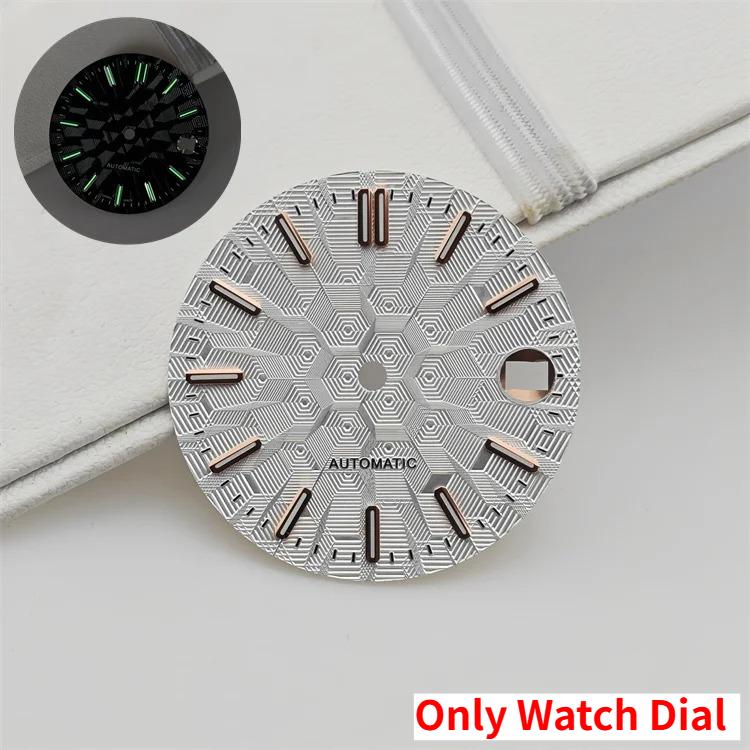 NH35 Watch Dial and Watch Hands 28.5mm Geometric Shapes Texture Dial Green Luminous Watch Accessories for NH35 NH36 Movement