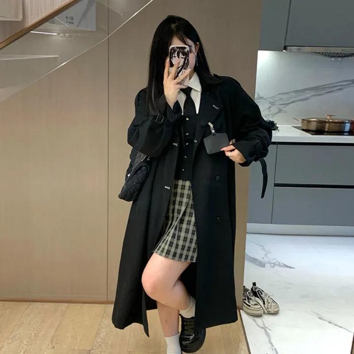 Women s Elegant Black Mid-Length Trench Coat - 2025 Autumn Korean Style for Students 3XL чёрный