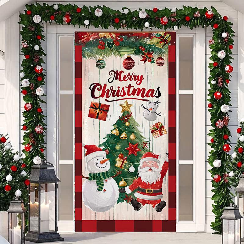 Christmas Cartoon Door Cover Sticker for Home Party Backdrop