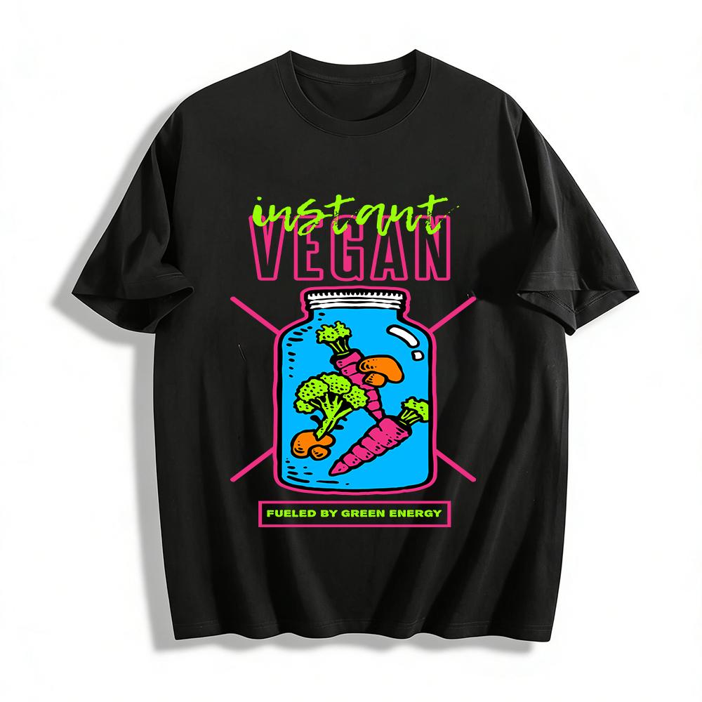 Instant Vegan Green Energy Graphic Casual Veganism Themed Tee Pure cotton T-shirt XXS