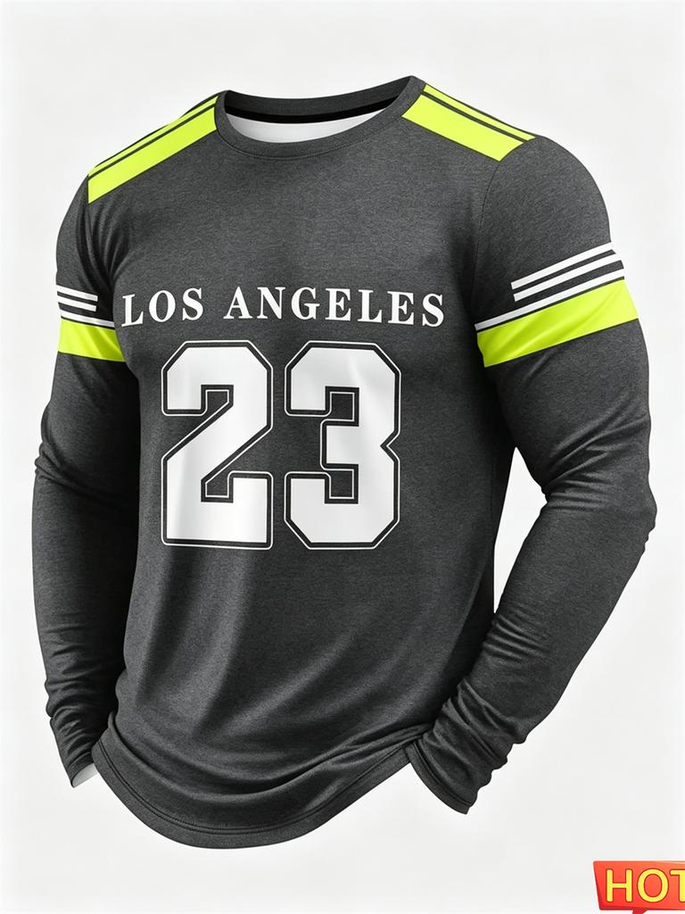 Men's T-Shirt basketball jerseyt Long Sleeve Autumn Striped Round Neck Outdoor Sports T-Shirt for Men Sport Men's Jersey T-shirt