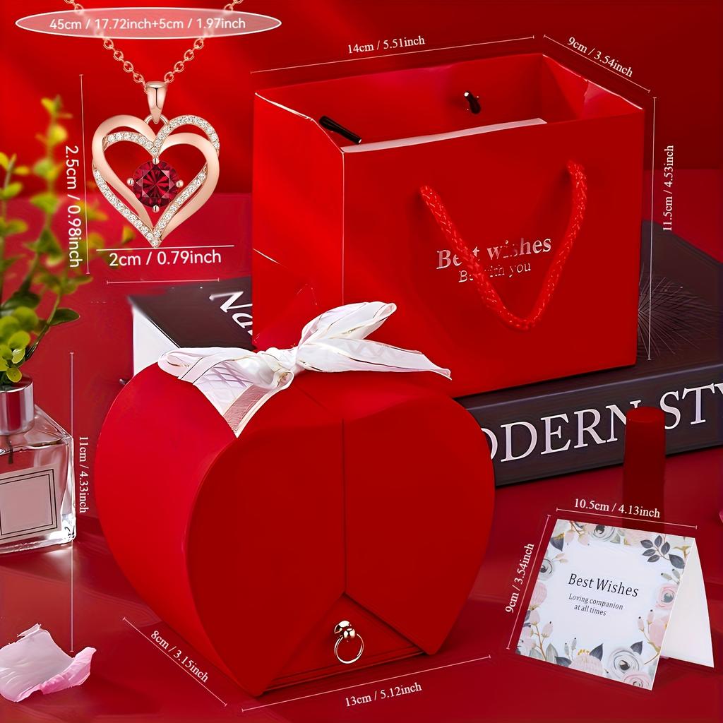Elegant 100-Language "I Love You" Necklace with Red Rose & Heart Pendant In Luxury Gift Box - Valentine's Day, Mother's Day