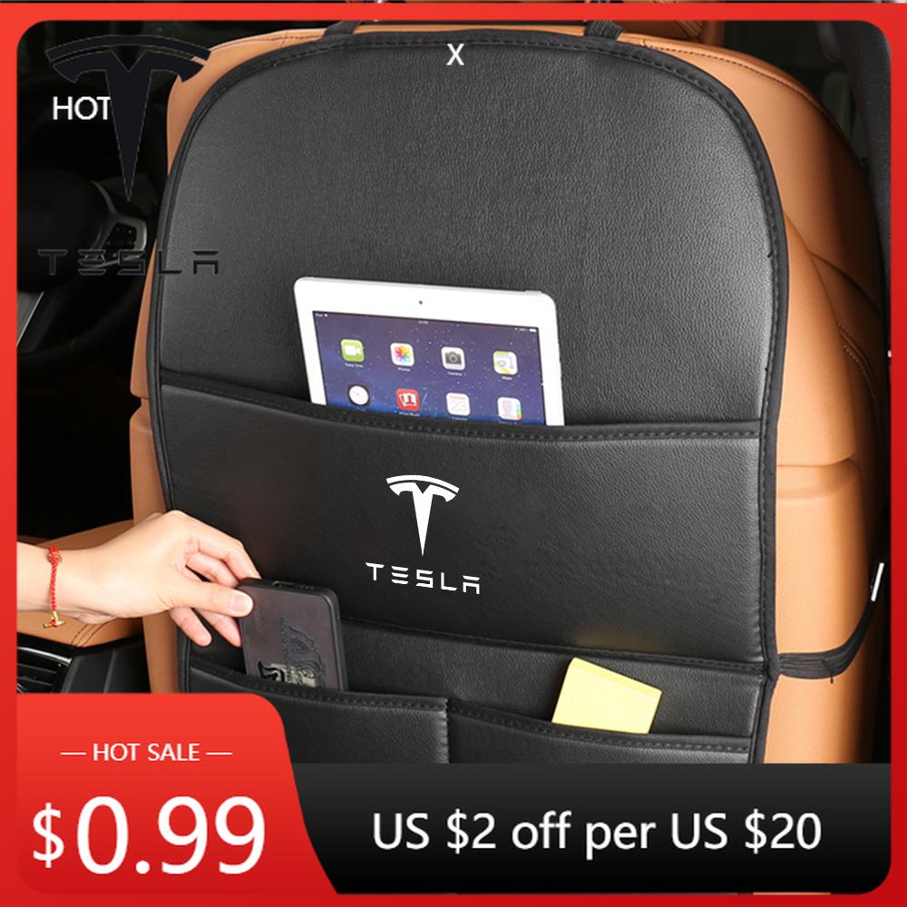 Car Sticker Tesla Large Capacity Multifunction Black Car Seat Back Leather Storage Bag For Tesla Model 3 Y S X Roadster Cybertru