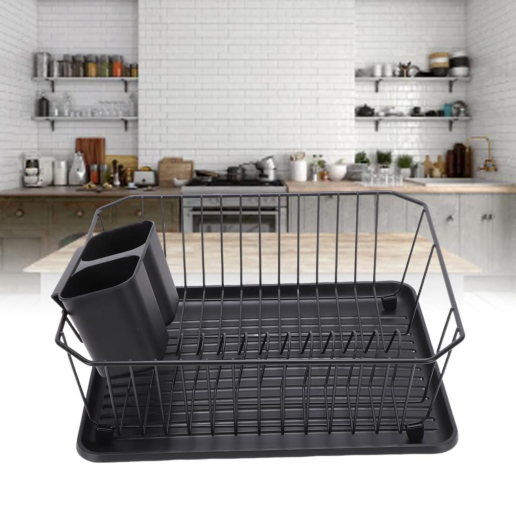 Dish Drying Rack Iron Dish Drainer Rack with Utensil Holder for Kitchen Counter Sink Spoons and Forks