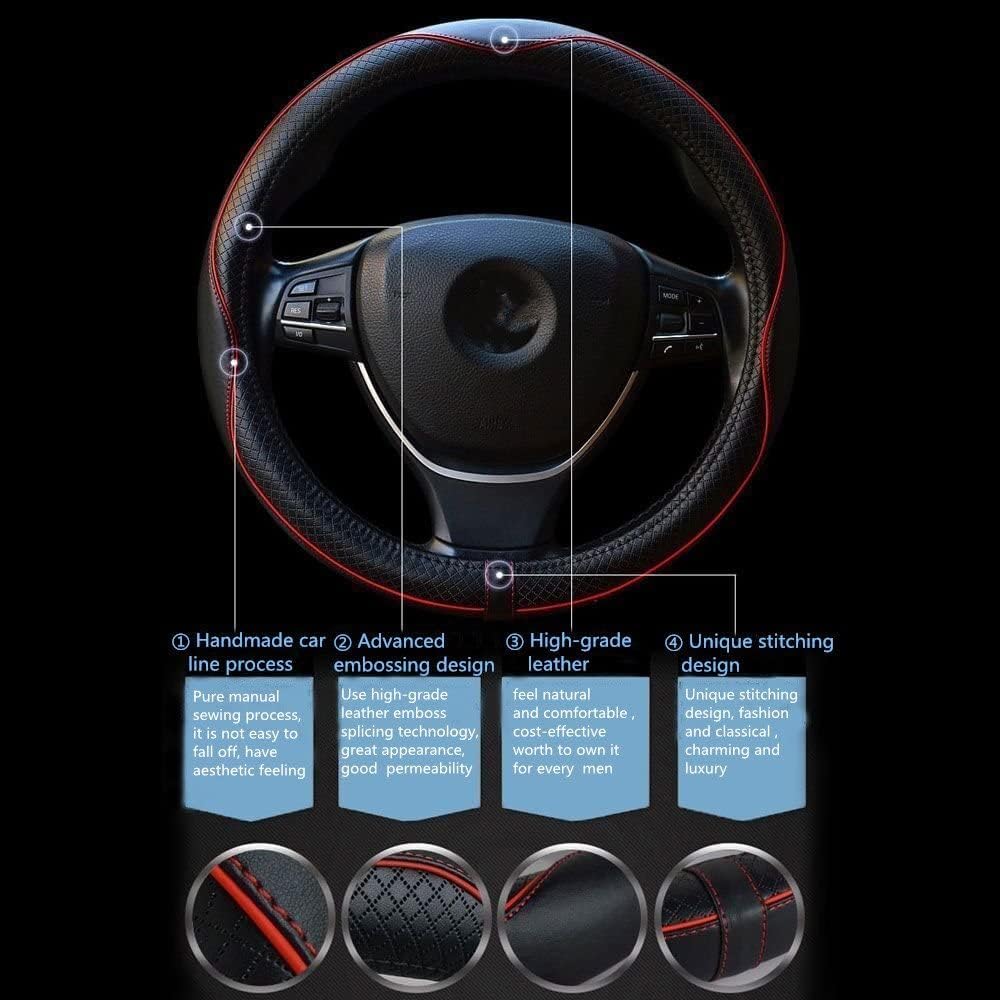 ESEWALAS Universal Car Steering Wheel Cover,Anti-Slip Leather Steering Wheel Cover,Sports Style Steering Wheel Protector,Car Interior Accessories