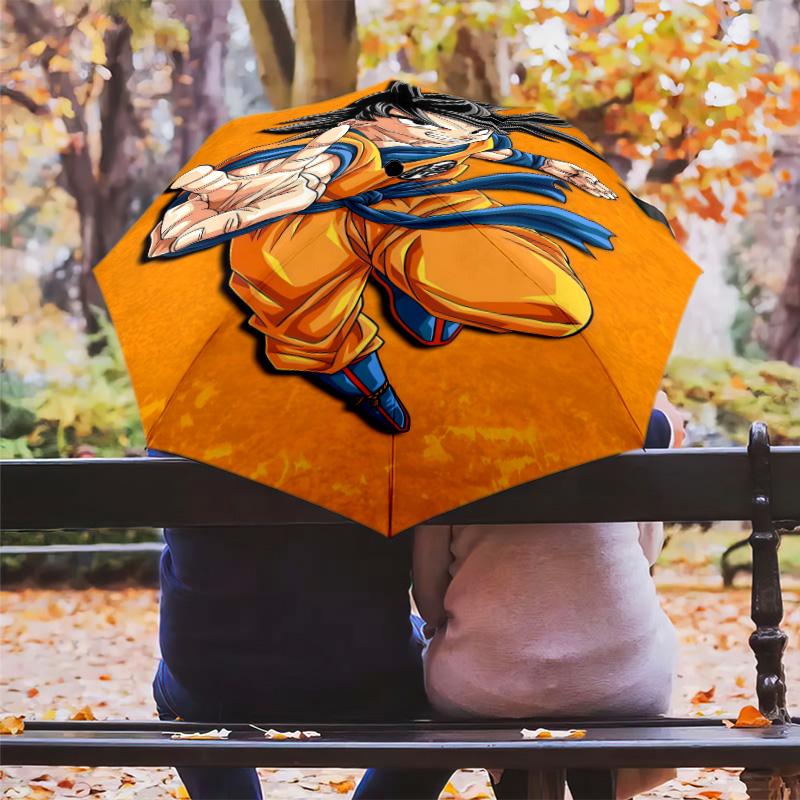 1 PC Automatic Folding Umbrella - Son Goku Pattern Portable Foldable Design With 8 Ribs Christmas Birthday Gifts