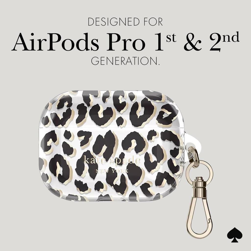 Kate Spade New York AirPods Pro Protective Case with Keychain and Ring City Leopard Compatible with AirPods Pro 2nd and 1st Generation - Print,