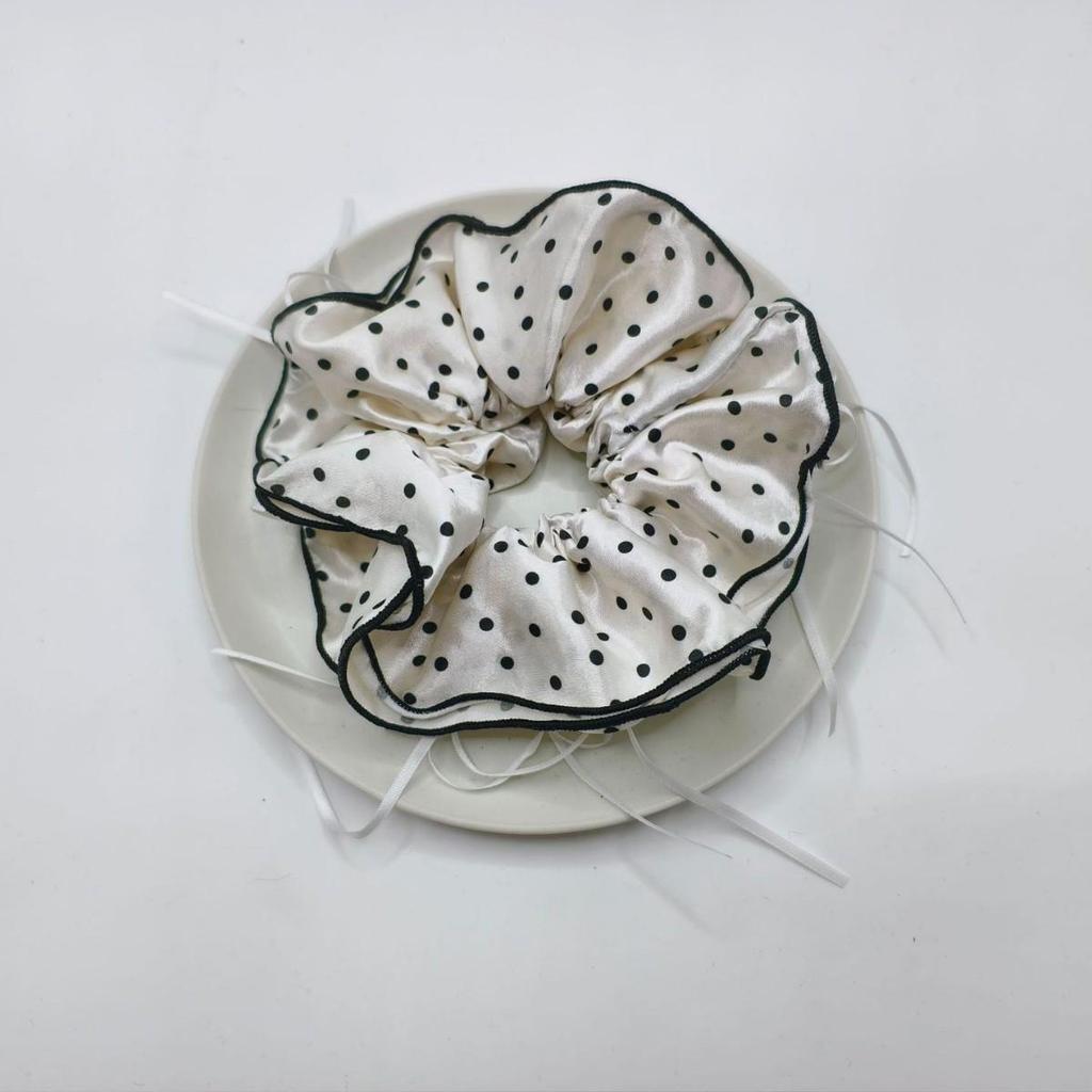 Korean-Style Oversized Polka Dot Bowknot Hair Tie – Elegant Versatile Hair Accessory and Ponytail Holder