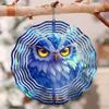 Metalowy Spinner Wiatrowy Sowa Dekoracja Ogrodowa Zewnętrzna Obrotowy Dzwonek Wietrzny z Niebiesko-Żółtym Wzorem Sowy na Patio Podwórko Odstraszacz Ptaków