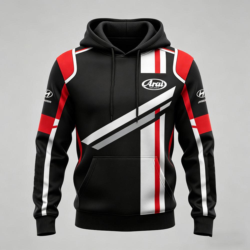 Men's Arai Racing Hoodie - Red/Black/White Color Block Motorsport Sweatshirt