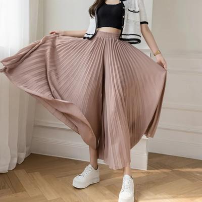 Damskie Eleganckie Szyfonowe Spodnie z Wysokim Stanem i Szerokimi Nogawkami Codzienne Koreańska Moda Plisowane Luźne Spodnie Ubrania
