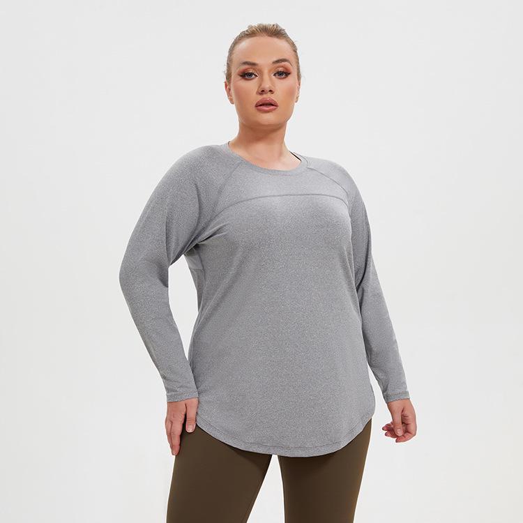 Women's Plus Size Mesh Patchwork Moisture-Wicking Long Sleeve Yoga Top