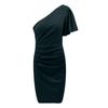 Women's Short Sleeve Midi Color Sexy Slanted Shoulder Slim Fit Pleated Hip Dress