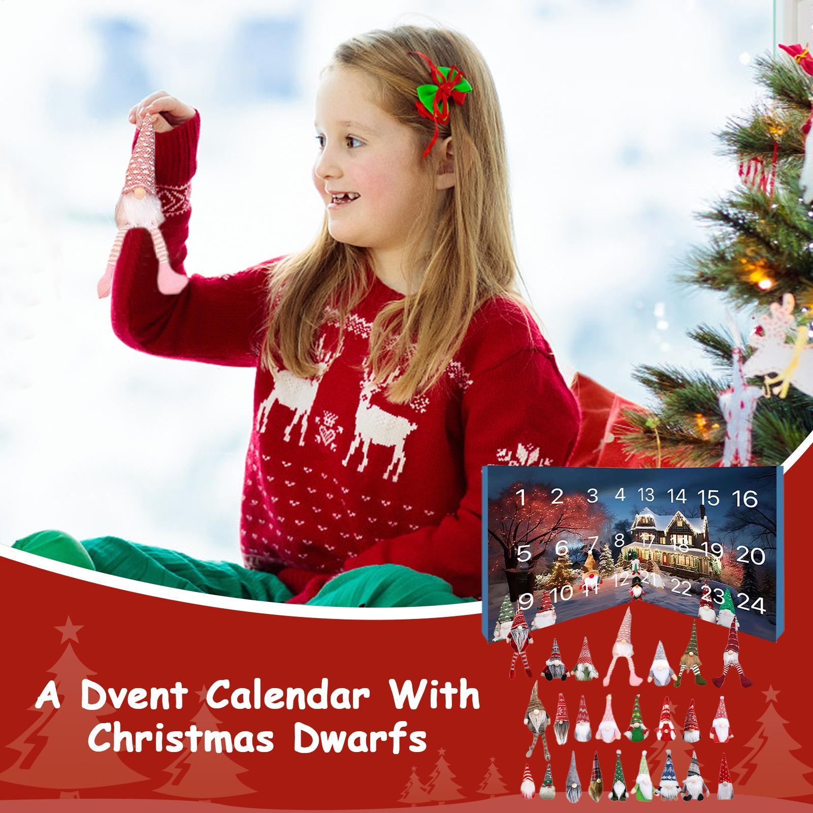 

2025 Christmas Gnome Dolls Advent Calendar Gift Box 24 Days Gnome Collectible Toys Christmas Countdown Decoration 21x21x10cm