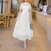 ZANZEA Women Elegant Hollow Lace Patchwork Casual Short Sleeve Dress