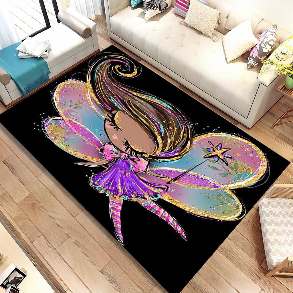 Covor de zonă cu desene animate cu zână balerină, covor pentru sufragerie, dormitor, canapea, covoraș, covoraș anti-alunecare pentru copii