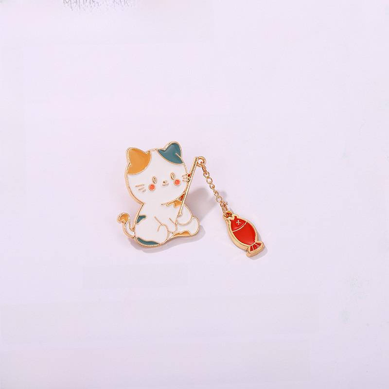Cartoon Fishing Cat Style Metal Badge Accessory Sweater Jacket Decoration Brooch