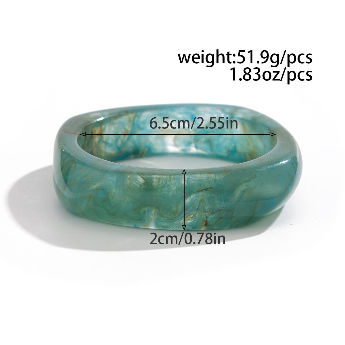 Vintage Peacock Blue Smudge Resin Wide Bracelet, Stylish Irregular Metal Frosted Glossy Bracelet
