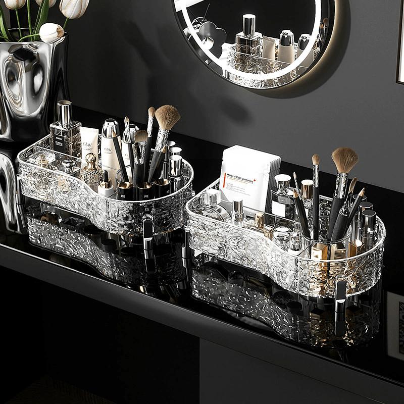 Glacier patterns Makeup Organizer Box Desktop Makeup Organizer Clear Lipstick Split Vanity Storage PET Organizer