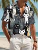 New Men'S Casual 3D Black Base Watercolor Cat Print Shirt