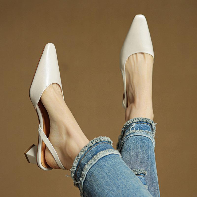 Summer beef tendon soft sole large size shoes casual bag head sandals leather casual solid color pointed new empty sandals women