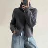 Lapel double zipper sweater jacket for women's autumn and winter new gentle wind soft waxy stand-up neck knitted cardigan top for women
