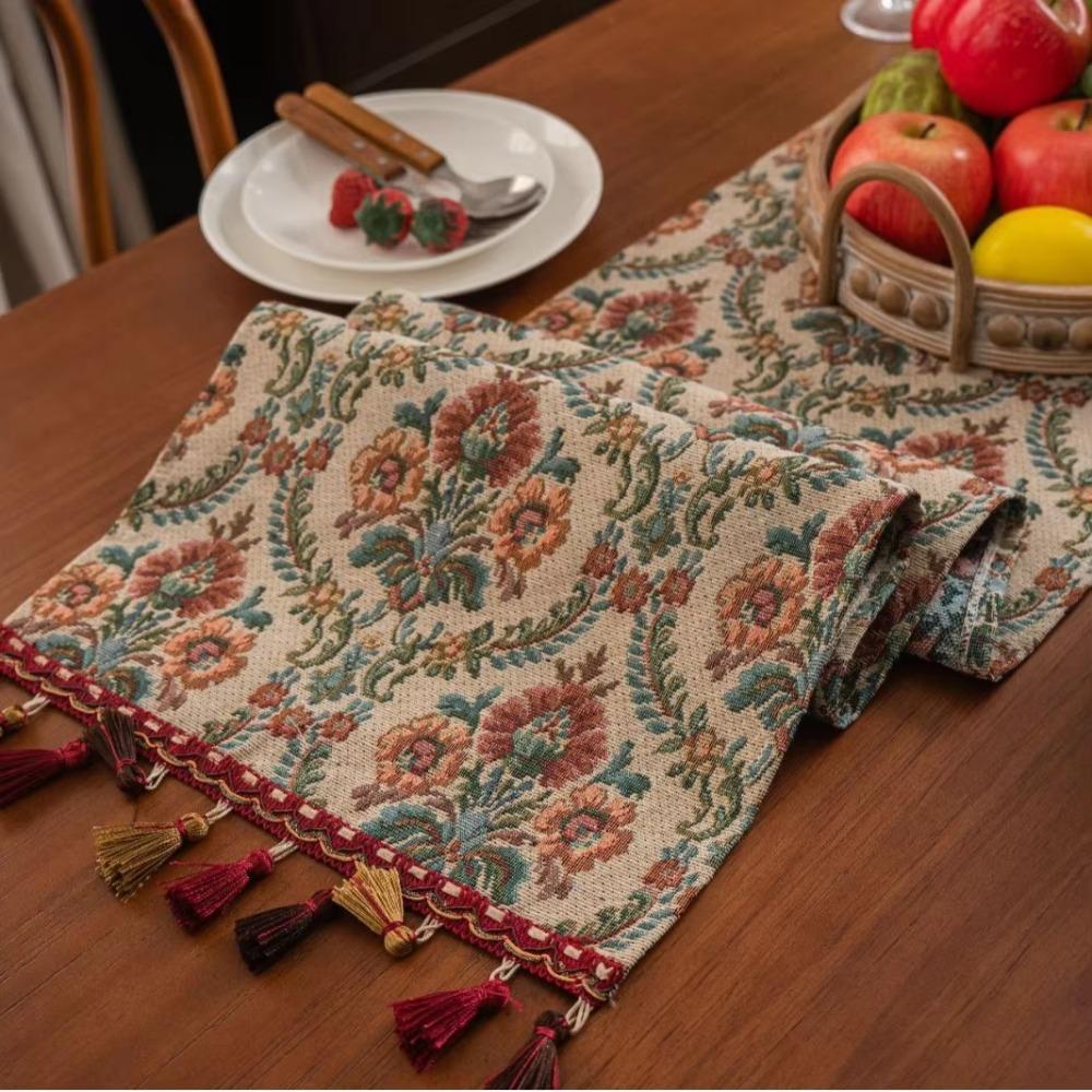 Flower Pattern Tablecloth Vintage Table Cover High-end Jacquard Table Runner  Dinner Party