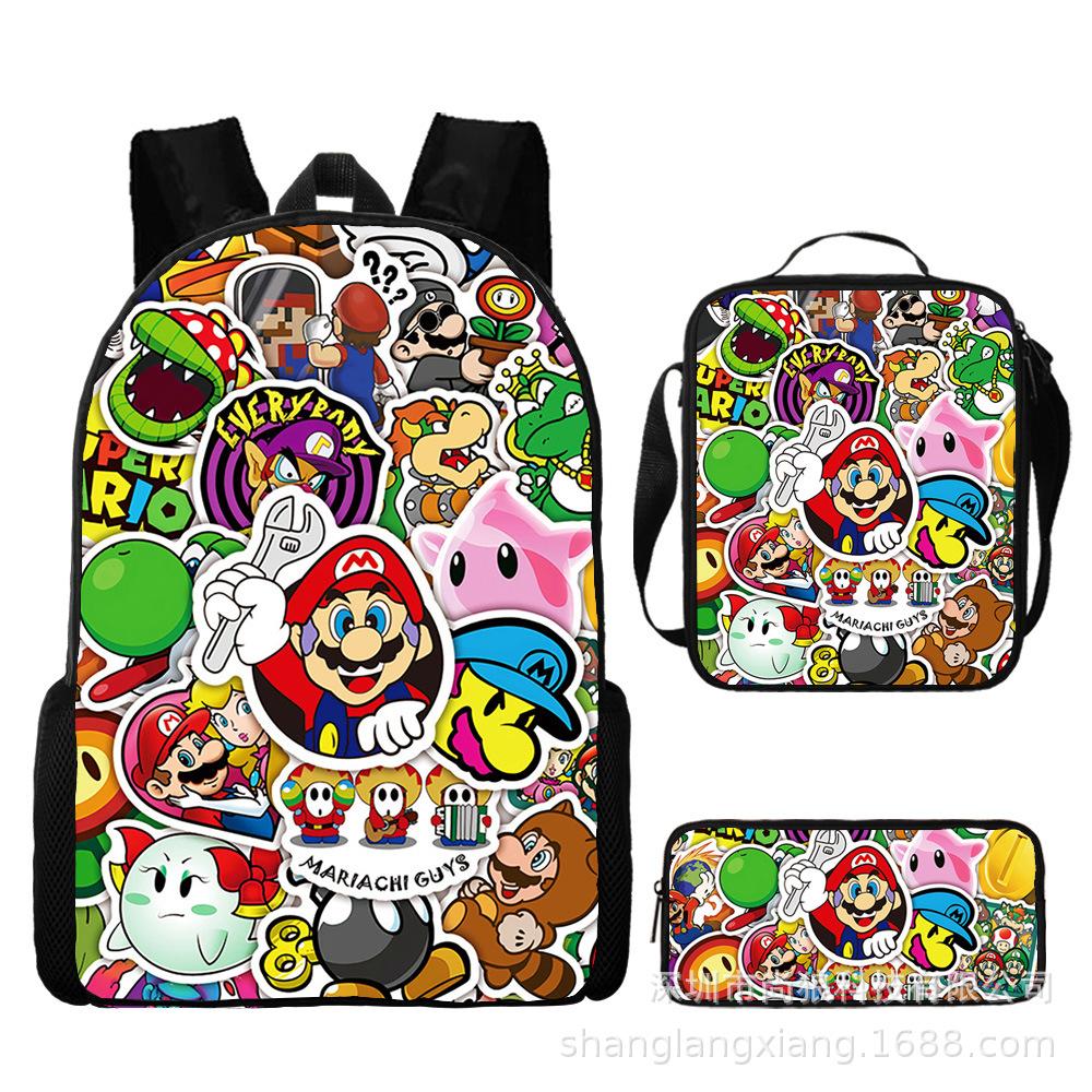 Mario, Schooltas Basisschool en Middelbare School, Rugzak voor Kinderen, Cartoon Rugzak. three-piece set