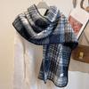 Retro black and white plaid imitation lamb wool scarf women's winter thickened warm plaid scarf fashion shawl dual-purpose