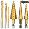 6Pcs Step Saw Drill Bit Set,HSS Titanium Drill Bits Kit for Metal Iron&Wood, 4-12 4-20 4-32mm 3 6 8mm Drilling Hole Cutter Tools